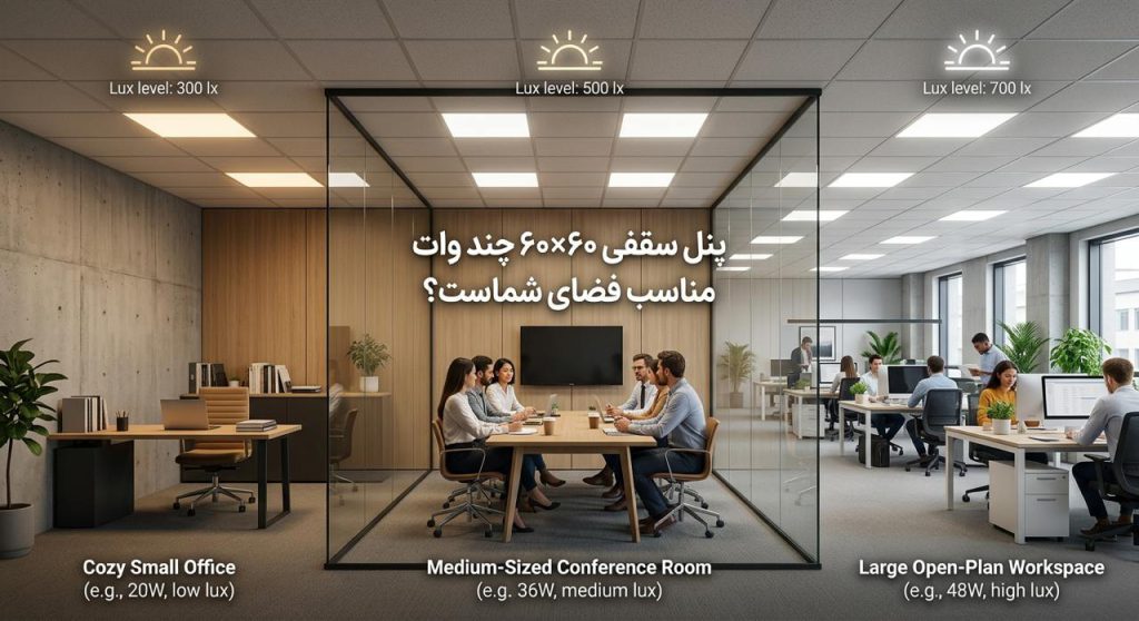 پنل سقفی ۶۰×۶۰ چند وات مناسب فضای شماست؟