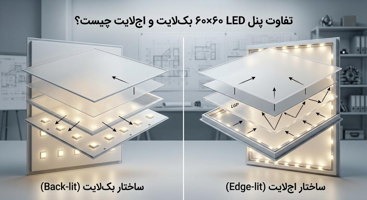 تفاوت پنل LED ۶۰×۶۰ بک‌لایت و اج‌لایت چیست؟